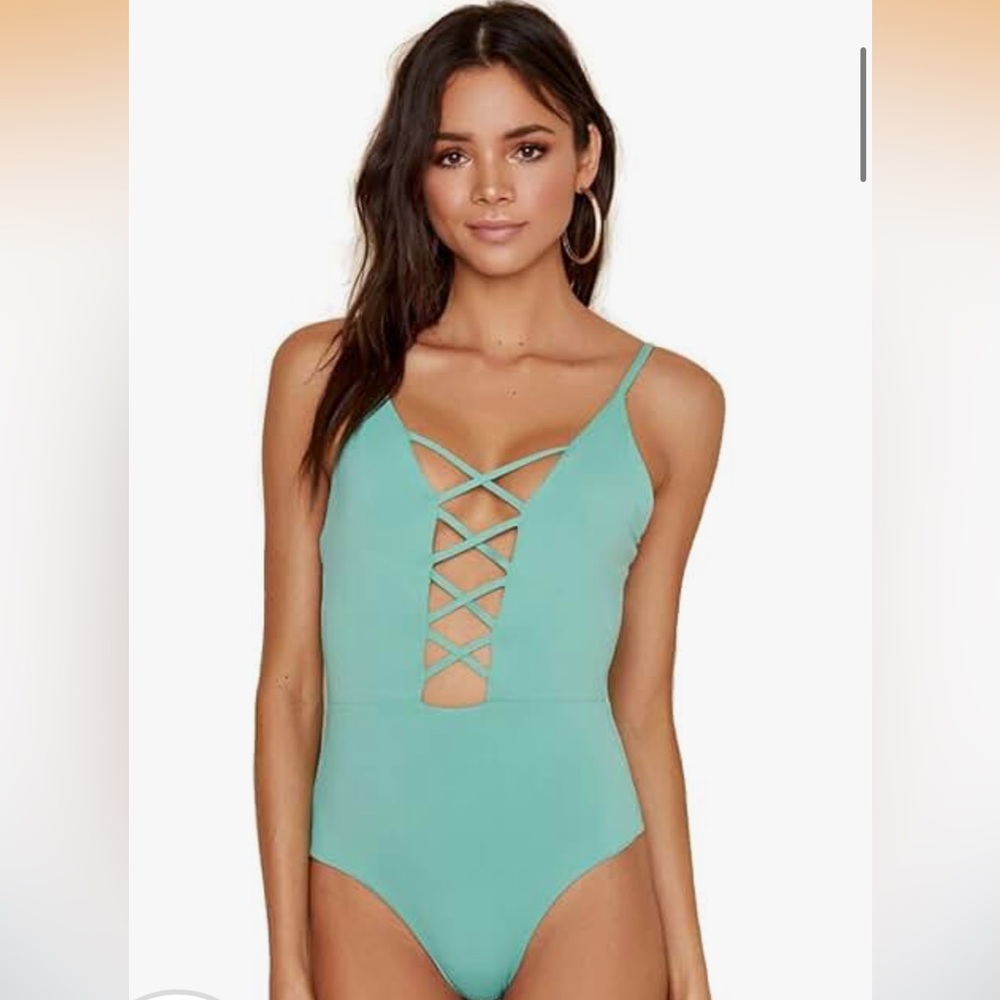 Anthropologie Teal Crisscross One-Piece Swimsuit Medium EUC